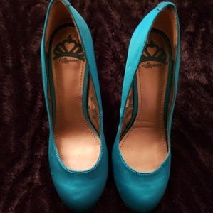 Peacock blue satin shoes (Tote 3)